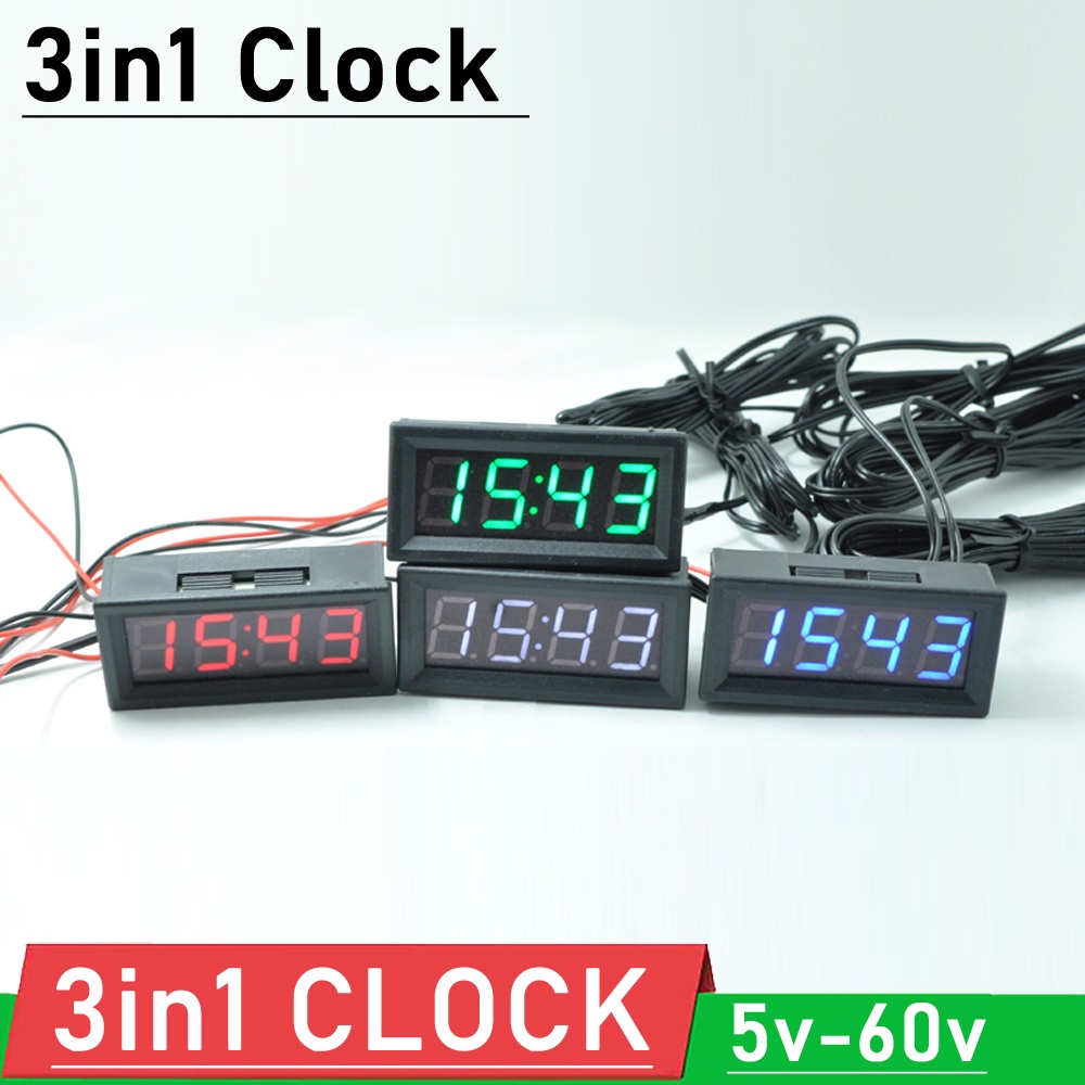 3in1 Electronic Clock + voltmeter + Dual temperature 0.56 LED display