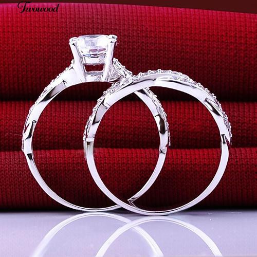2 Pcs 925 Sterling Silver Rhinestone Wedding Ring Set Shopee Philippines