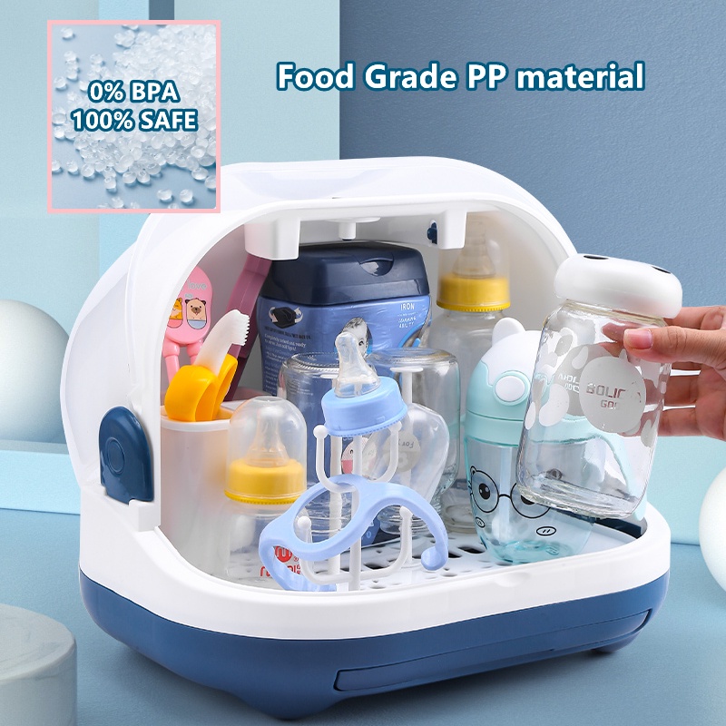 Baby Bottle Storage Box with Cover Nursing baby bottle organizer Drying