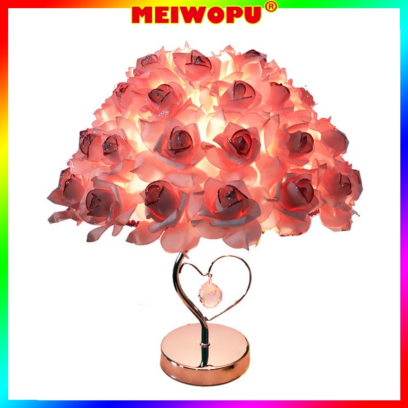Rose Crystal Table Lamp Gift Creative Wedding Room Decoration Warm Garden Bedroom Bedside Desk Light