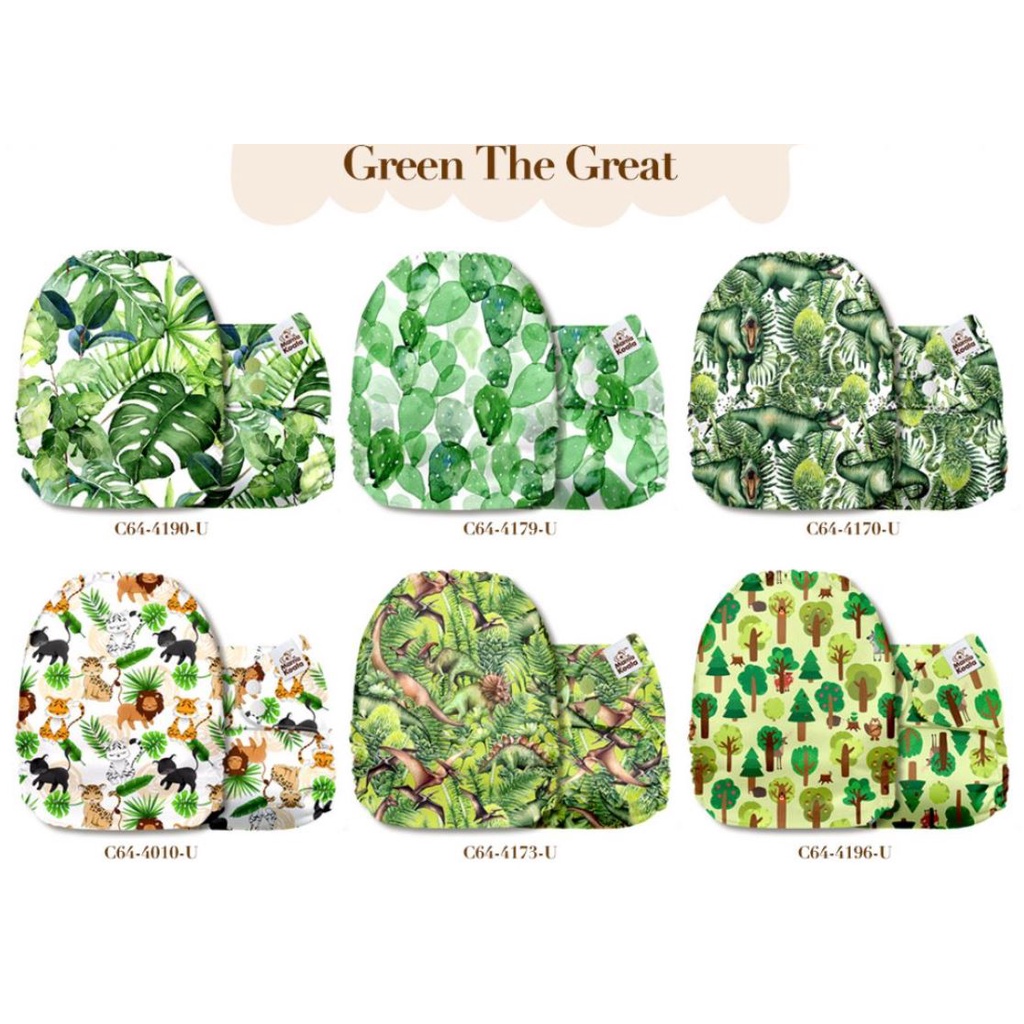 Green The Great Mama Koala One Size Baby Washable Reusable Pocket Cloth Diapers 6 Pack with 6 One Size Microfiber Inserts 