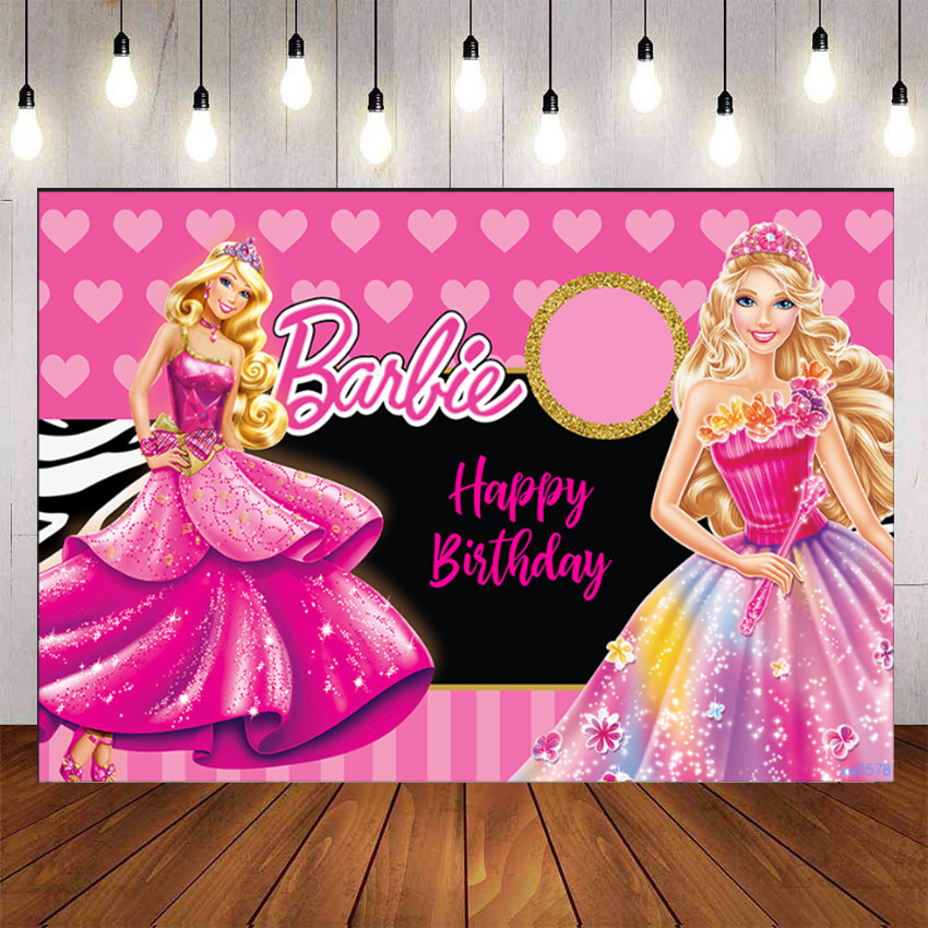 Barbie Princess Backdrop For Photography Baby Shower Kids Hot Pink