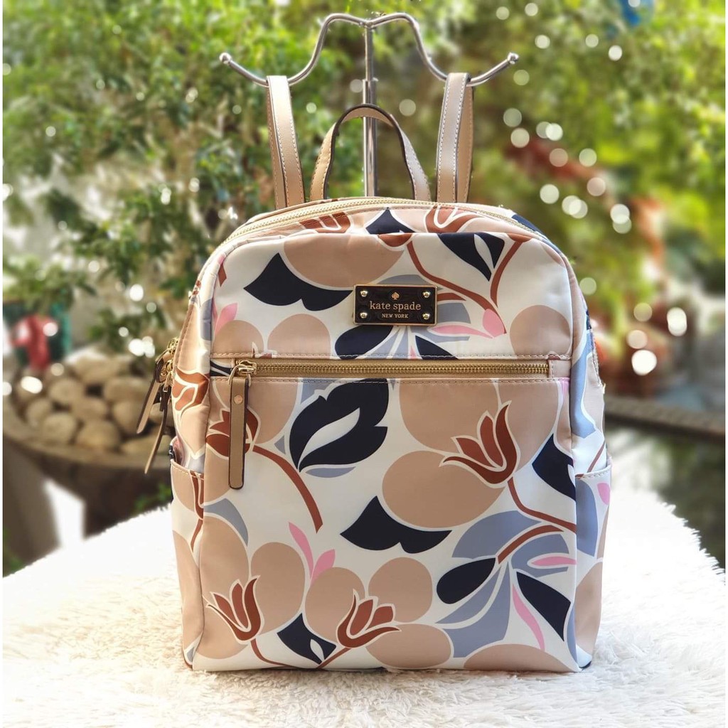 Kate Spade Black Avenue Backpack with Bar Logo - Floral Beige / White |  Shopee Philippines