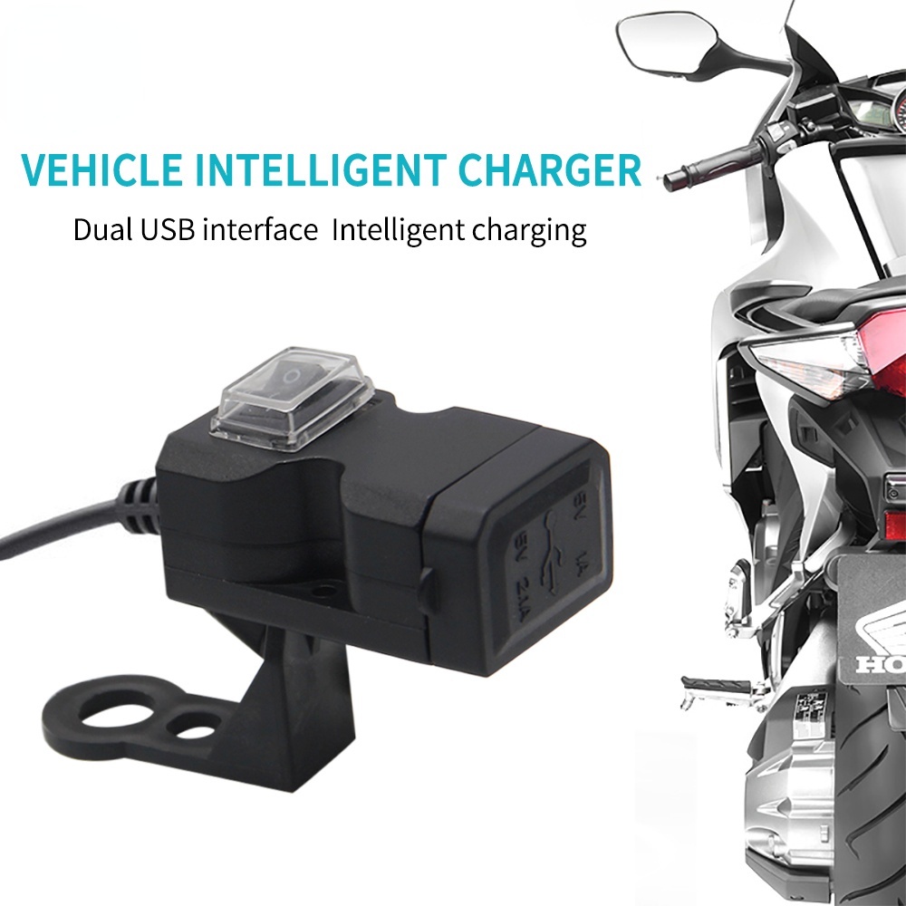 Dual Usb Port 12v Waterproof Motorcycle Handlebar Charger 5v 1a21a Adapter Power Supply Socket 