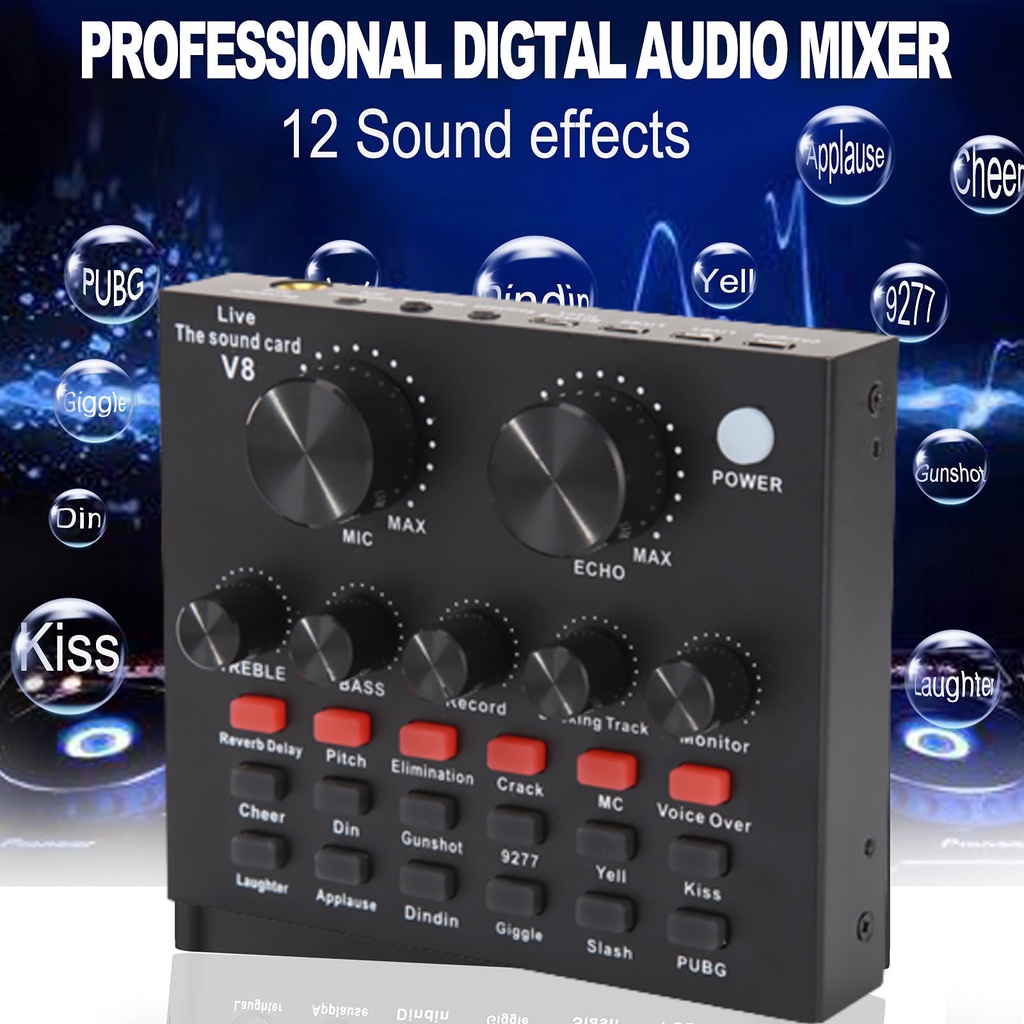 MC Microphone sound card Tiktok cast Audio Mixer Live Sound Card V8