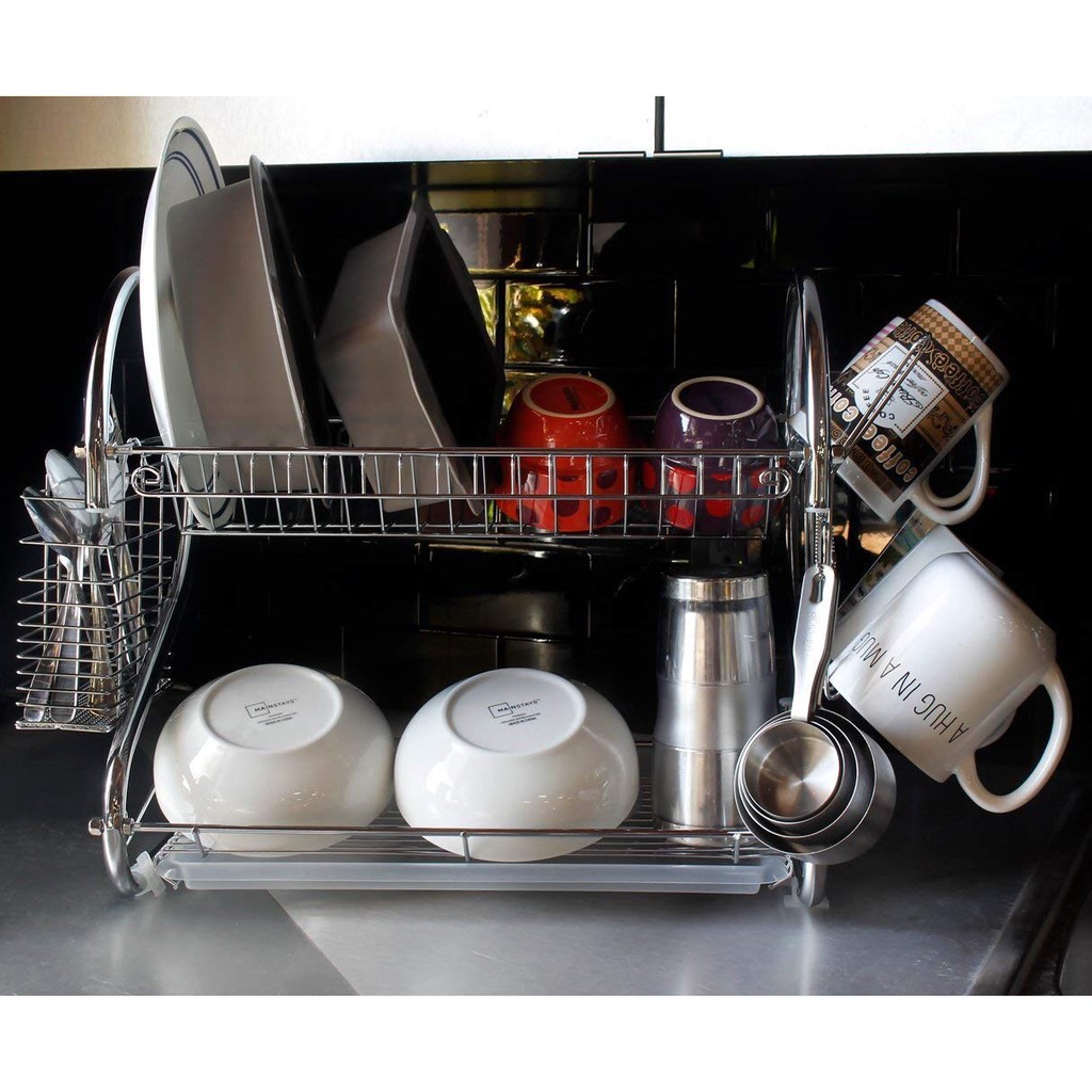 Multifunctional double kitchen metal dish rack shelf holder kitchen