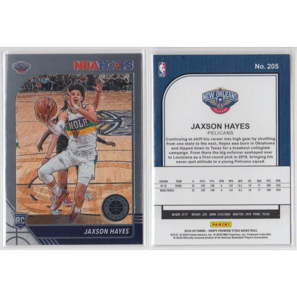 Jaxson Hayes 2019-20 Panini Hoops Premium Stock #205 RC (NBA Card) | Shopee  Philippines