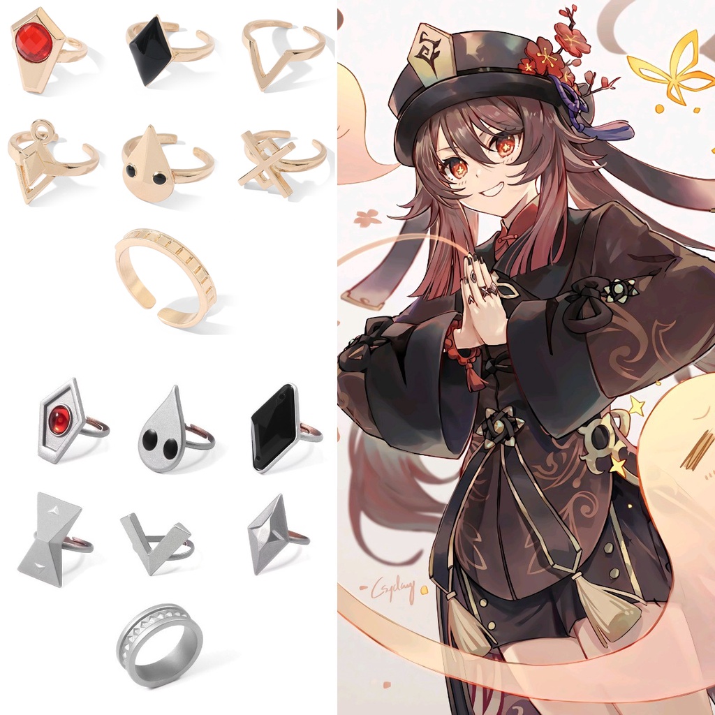 Genshin Impact Hu Tao Rings Set Adjustable Anime Cosplay Costume Ring