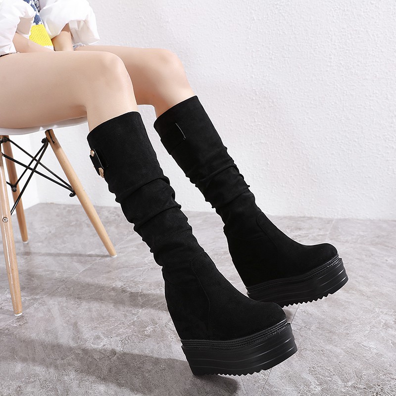 black long high heel boots