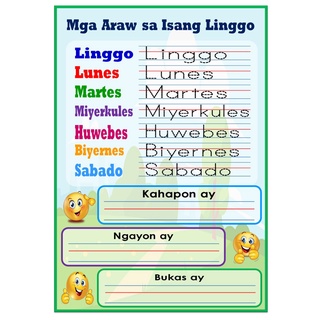 Laminated A4 Chart: Days of The Week/ Mga Araw sa Isang Linggo (English ...