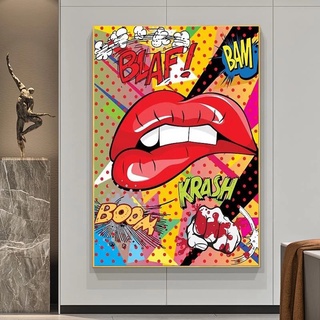 Pop Culture Biting Lips Poster Canvas Painting Wall Art Picture for Living Room Home Decor (No Frame) #5