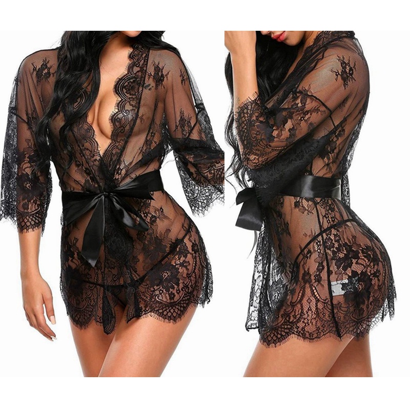 Womens Bridesmaid Robes Sexy Lace Lingerie See Through Sex Sleepwear Plus Size Nightwear Nighty 2883