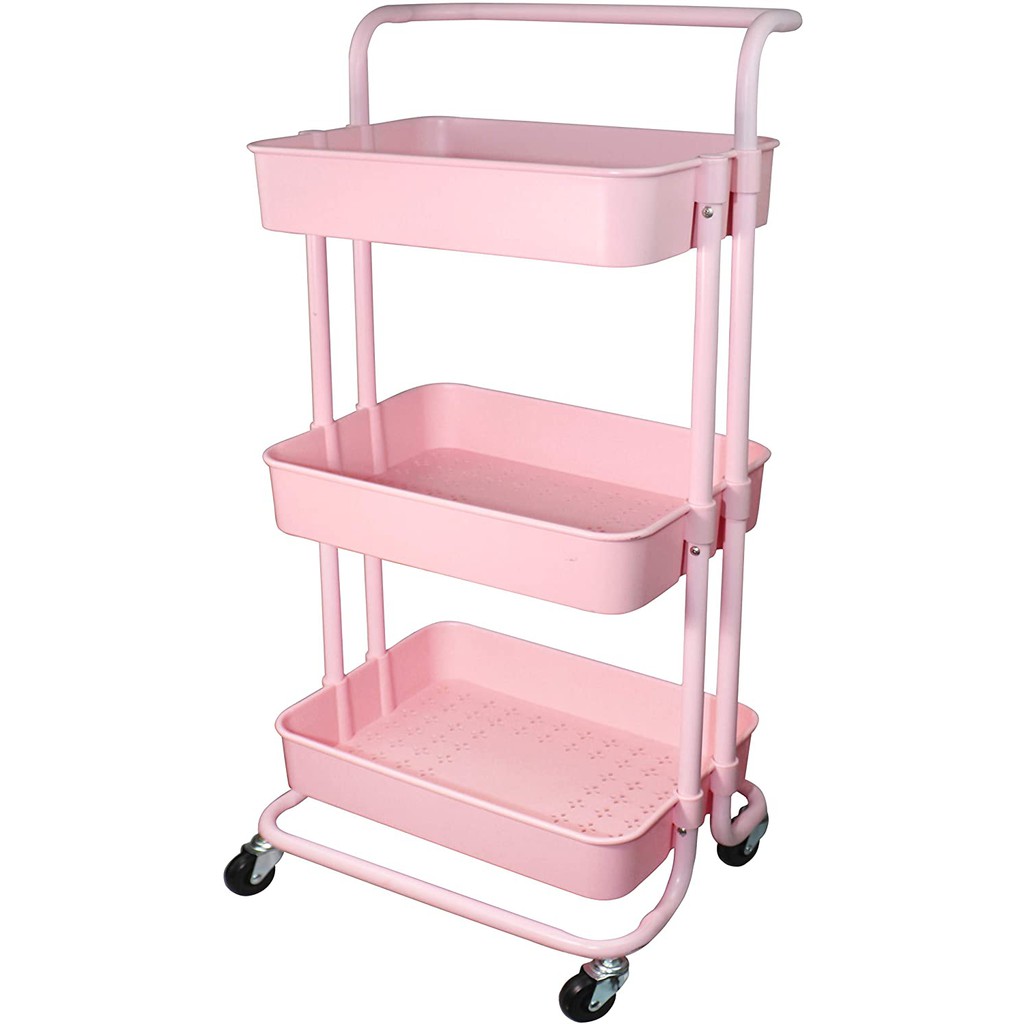 3-Tier Storage Trolley Cart with Handle and Lockable Wheels | Shopee ...