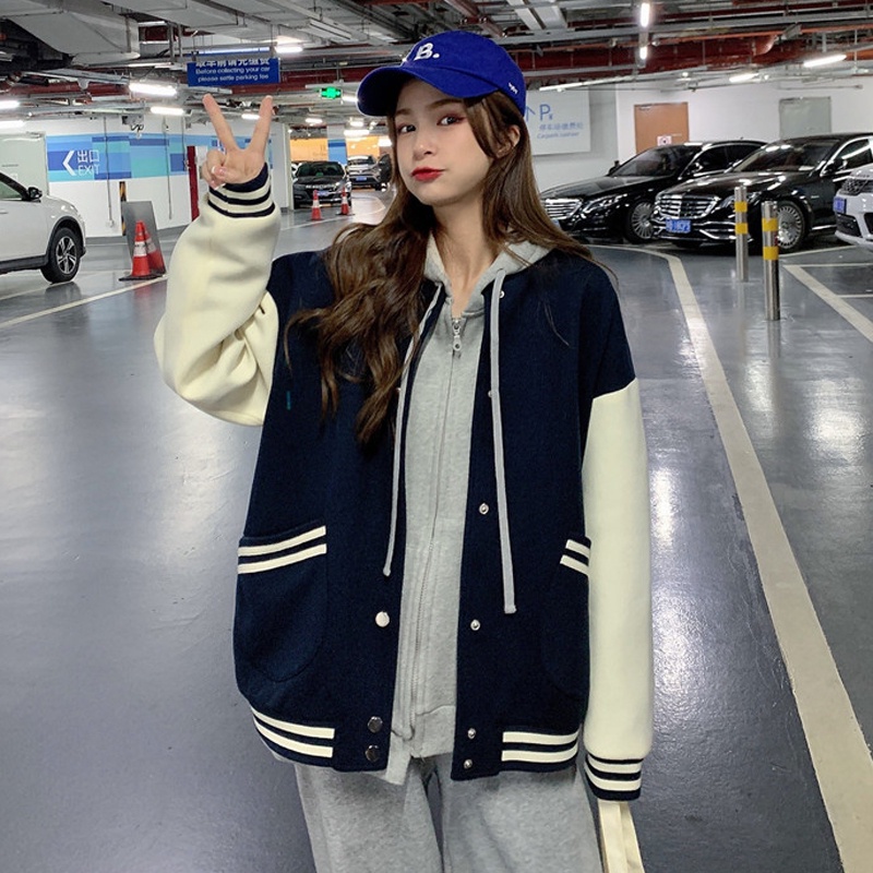 Fashion Striped Baseball Uniform Women Oversized Long Sleeve Jacket Korean  Style Casual Couple Coat | Shopee Philippines