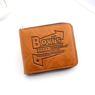 Space. Bovi's Brown Random Design Leather Men's Bifold Wallet with Large Zipper Security ````W-17 #5