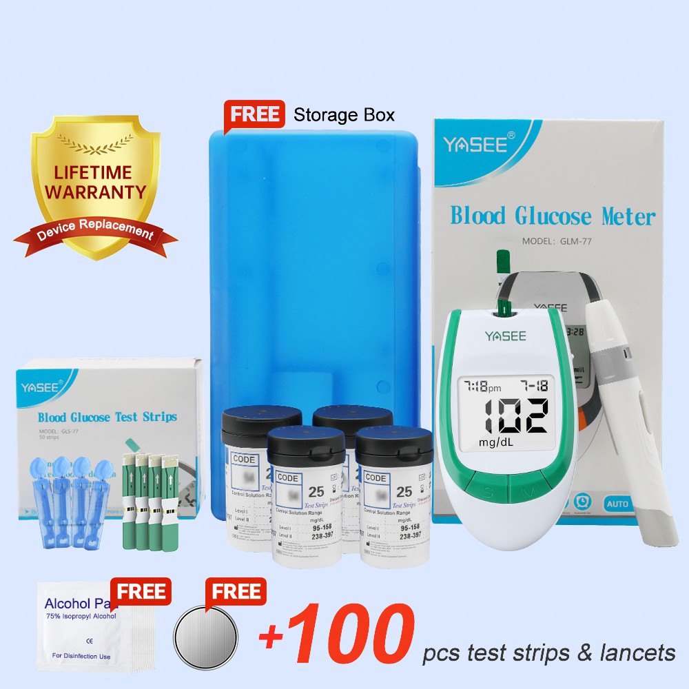 Yasee Blood Glucose Monitor Set with 100pcs Test Strips 100