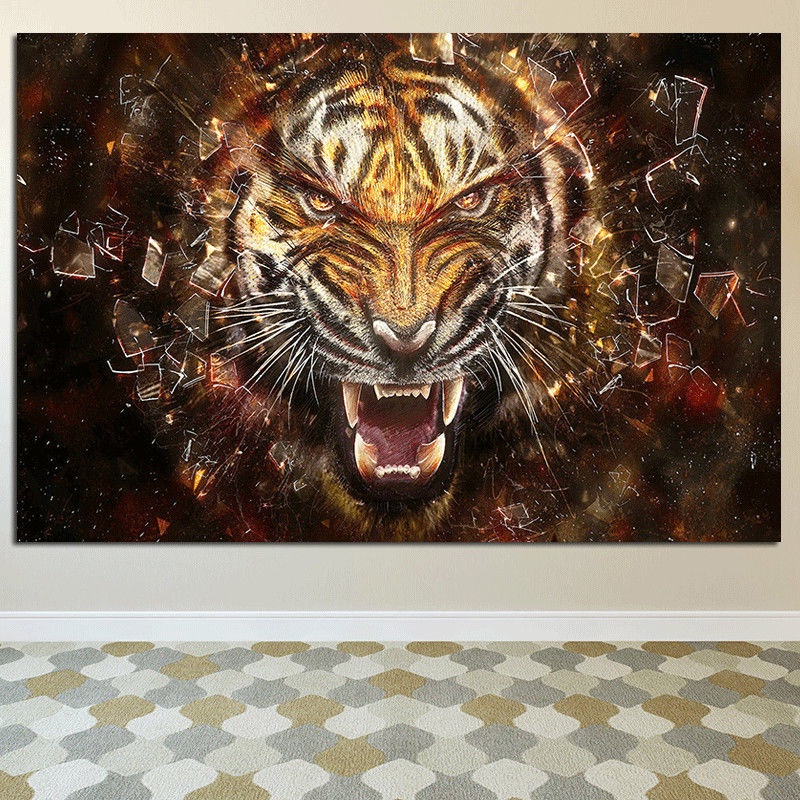 ✧Black and white lion tiger wolf ferocious animal mural tiger head painting  tiger king of beasts Sib | Shopee Philippines