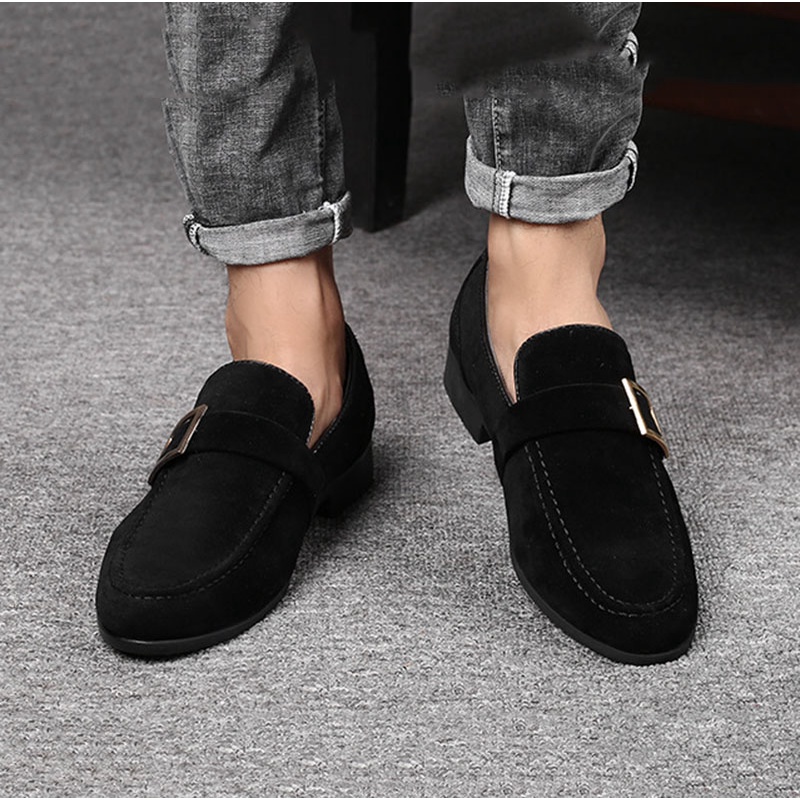 Black Shoes For Men Rubber Loafer Shoes Formal Leather Shoes With Box Shopee Philippines 8138