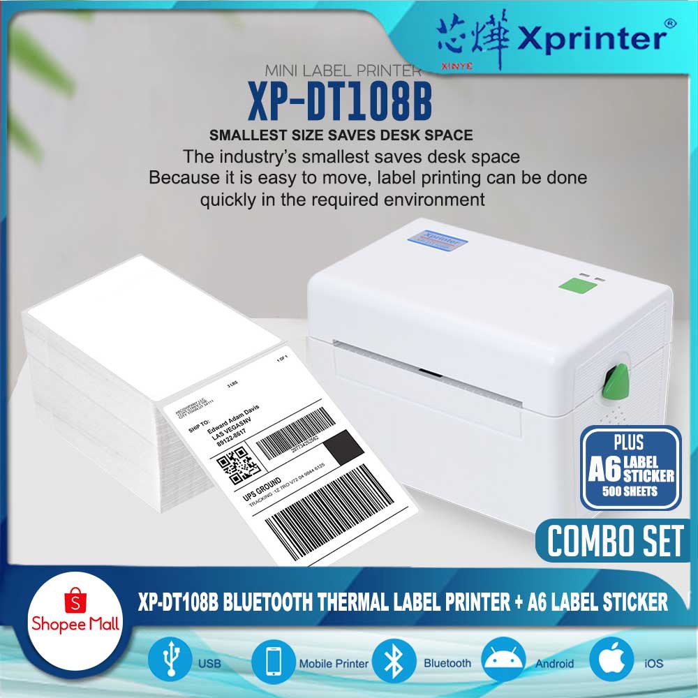 Xprinter XP-DT108B (BLUETOOTH) Thermal Label Printer for Waybill ...