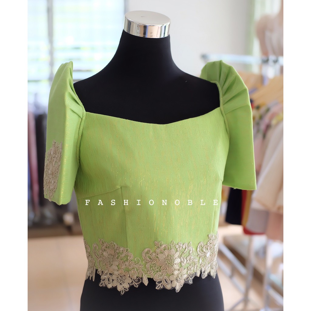 FILIPINIANA BLOUSE BUTTERFLY SLEEVES / FN82 NEON GREEN Shopee