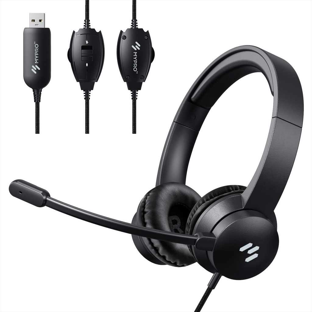 MYPRO USB Stereo Headset with Headphones and HD Microphone for PCs or ...