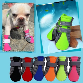 [JS] 4Pcs Pet Dog Shoes Non-slip Soft Sole Breathable Mesh Adjustable Straps Boots