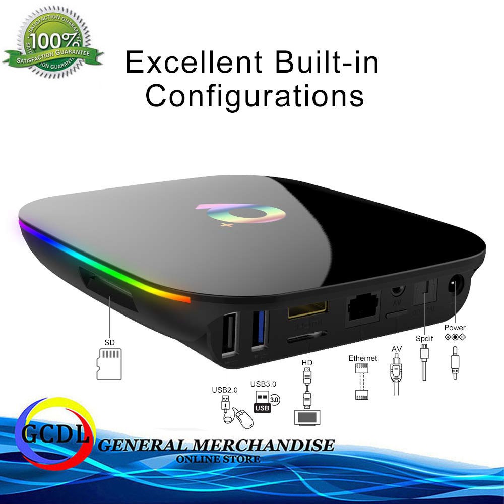H6 Quad-core HDMI Android TV Box Support 6K HD with dual 2.4 GHz WiFi/Ethernet Fast Speed Smart Android box Q PLUS Android 9.0 TV Box 4GB RAM/32GB ROM