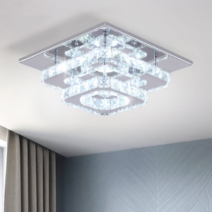Square Crystal Led Ceiling Light K9, Square Modern Crystal Chandelier For Living Room Dining