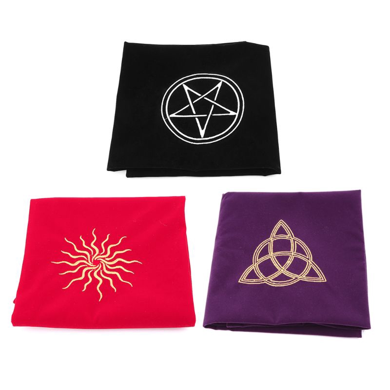 jiulonerst 60×60cm Velvet Tarot Tablecloth,Altar Pentacle Sun Embroidery Board Game Supplies for Table Games Tarot Cards Playing Cards 
