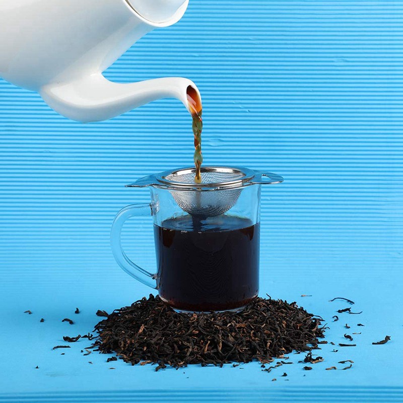 2Pcs Tea Strainer with Bottom Cup Double Handle Bulk Tea Spice Filter Reusable Tea Strainer Teapot Accessories
