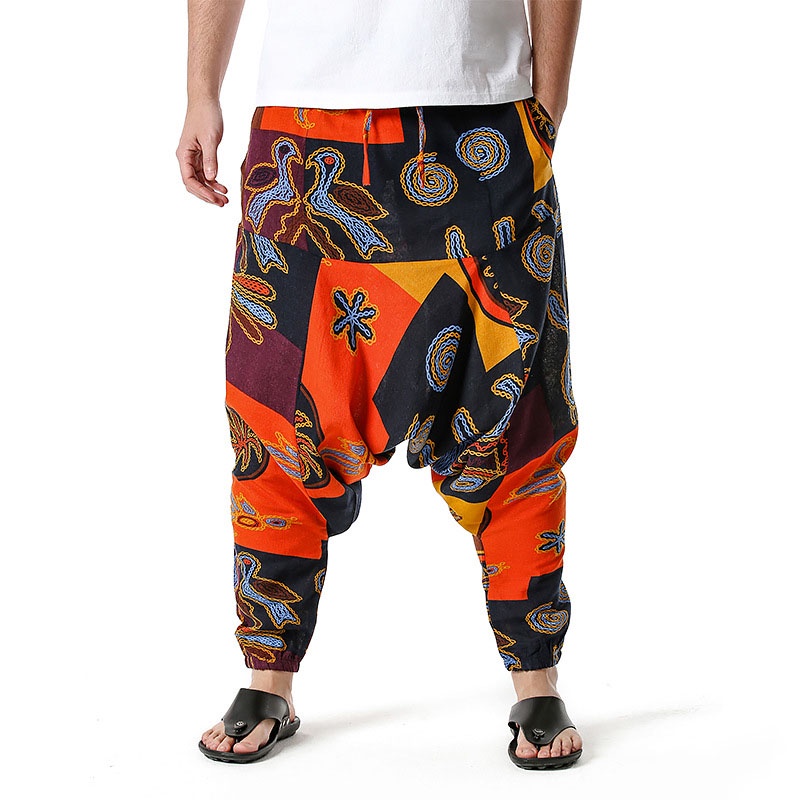 Mens Cotton Harem Yoga Baggy Boho Pants 3D Floral Print Joggers ...