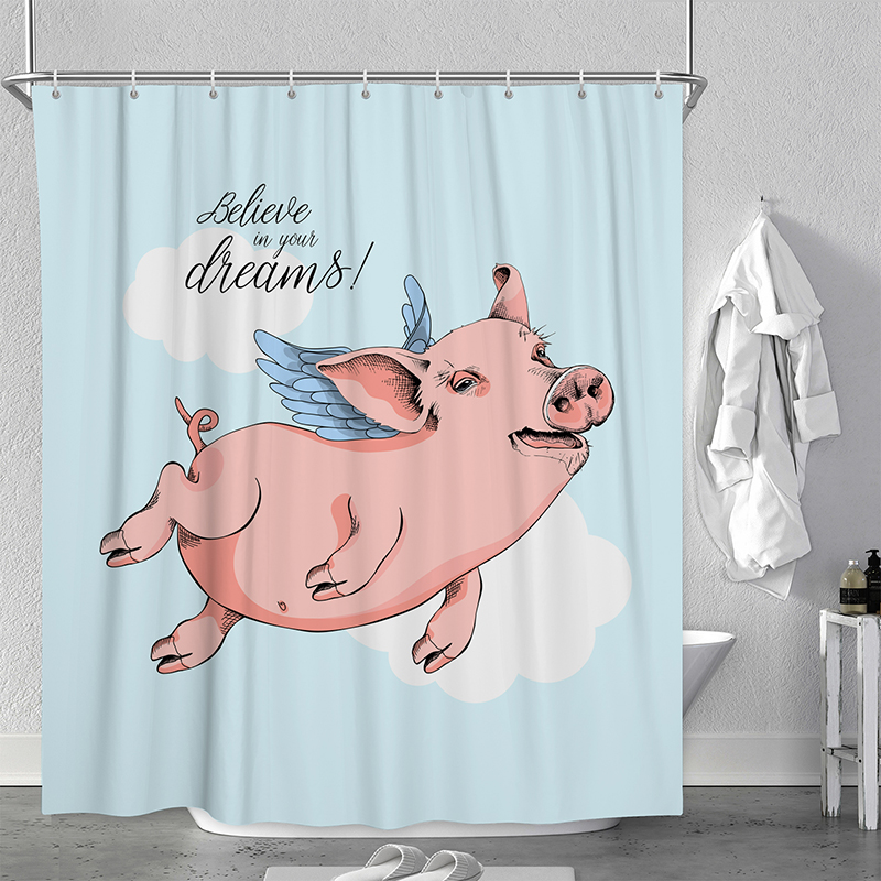 Funny Cute Little Pigs Polyester, Pig Shower Curtain