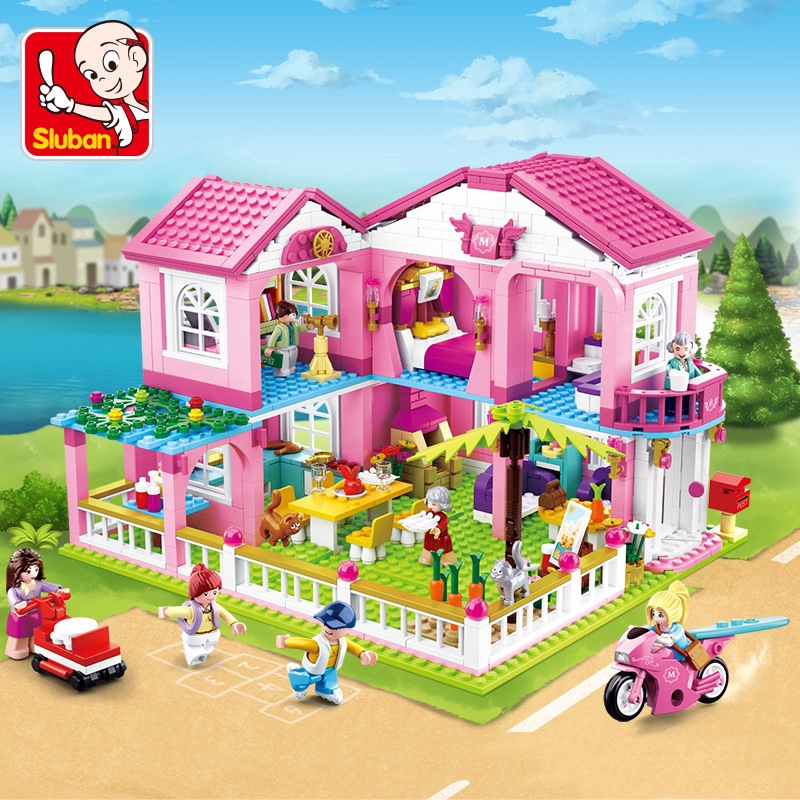 896PCS Sluban 0721 Friends Series City Girl Garden Villa House Building ...