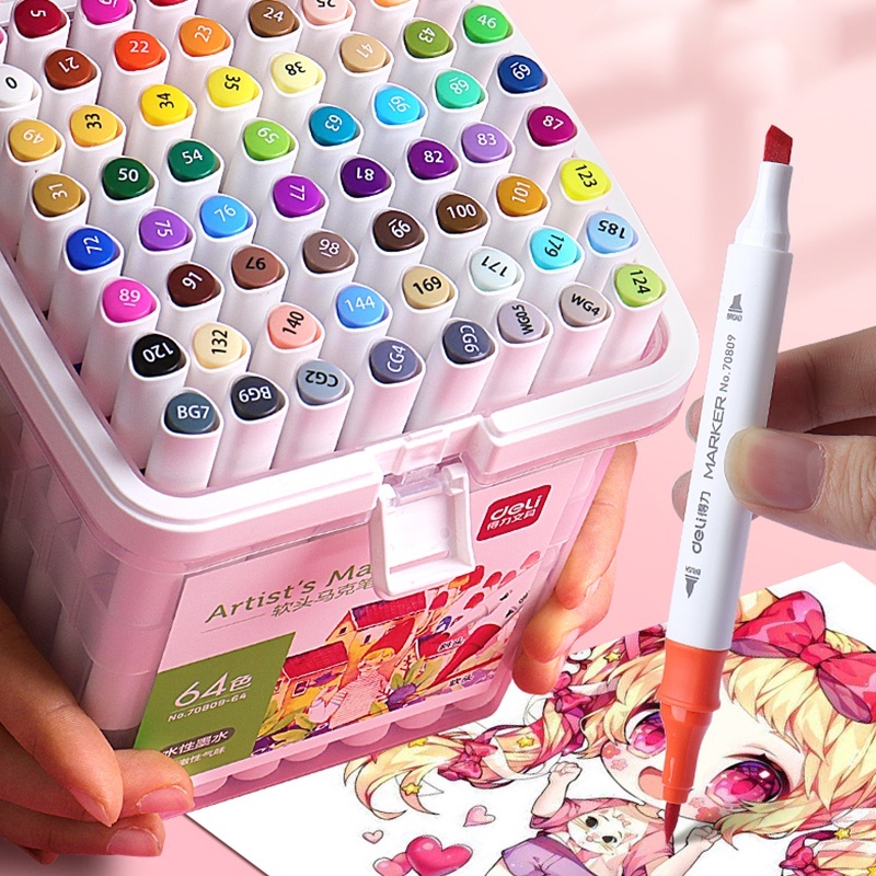 Deli Alcohol Marker Pen 24/36/48/60 Colors Art Markers DoubleEnded