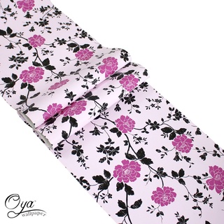 【Ready Stock】┇OYA Wallpaper pink flower with black leaves home wall sticker for room design selfadhe #6