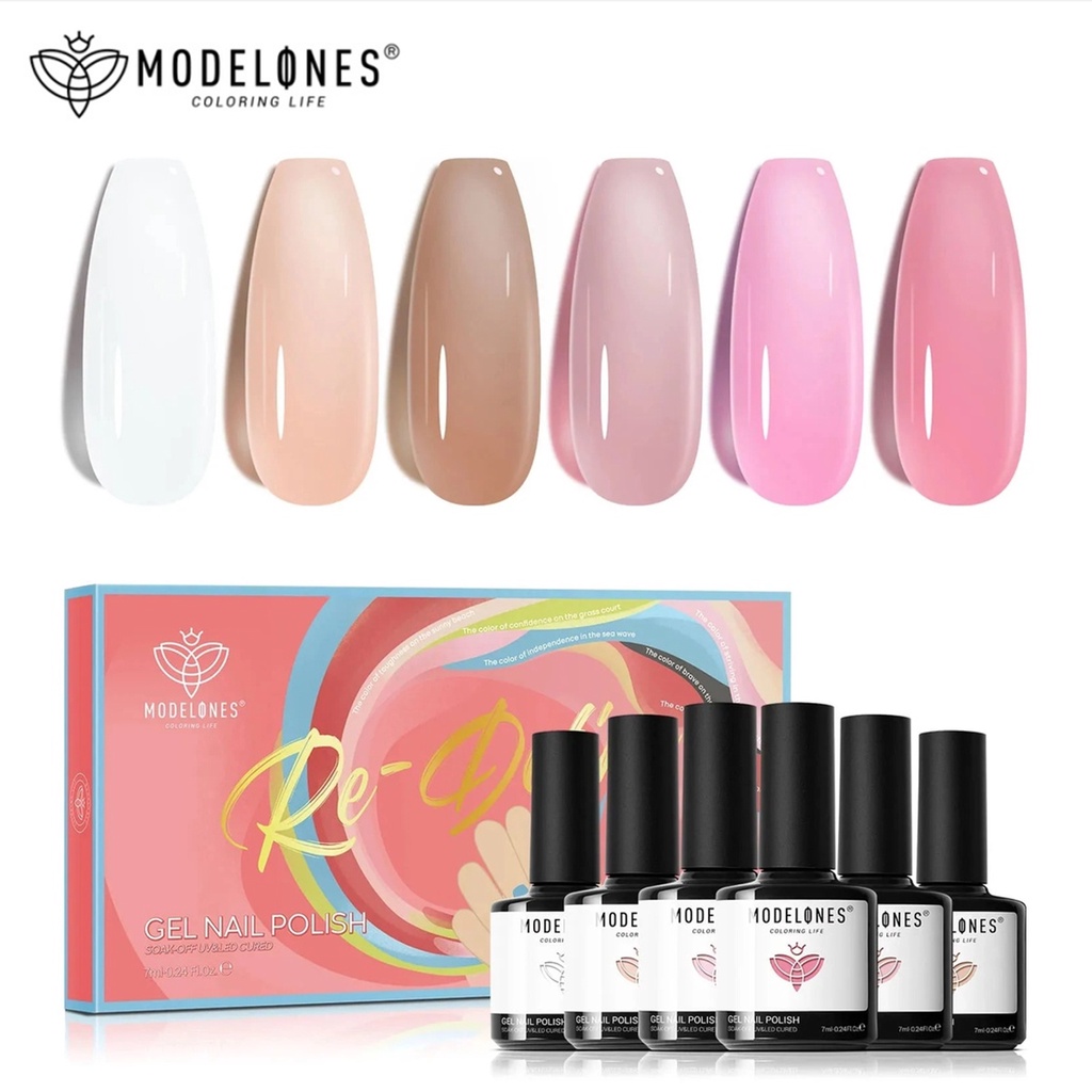 MODELONES Gel Nail Polish Set Pastel 6 Colors Bright Popular Art Soak ...