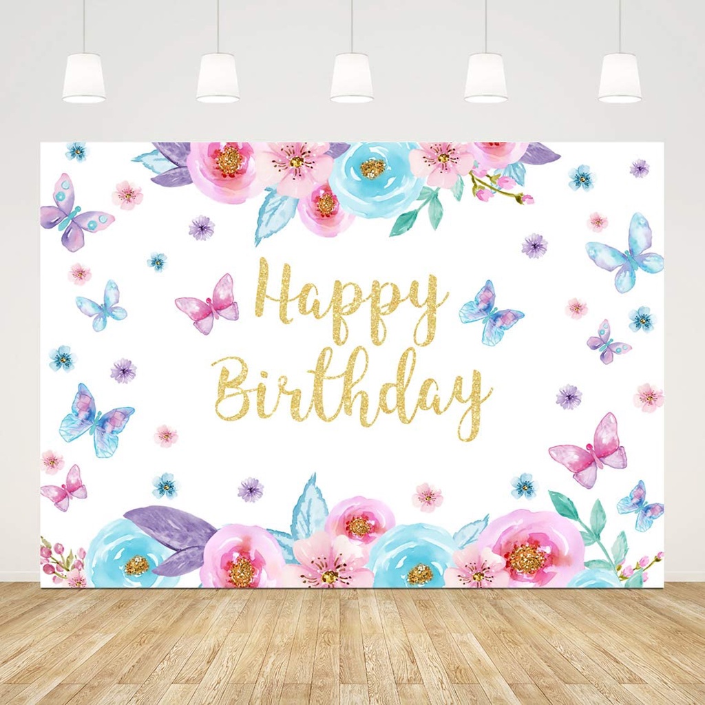 Butterfly Birthday Backdrop for Girls Floral Birthday Photography ...