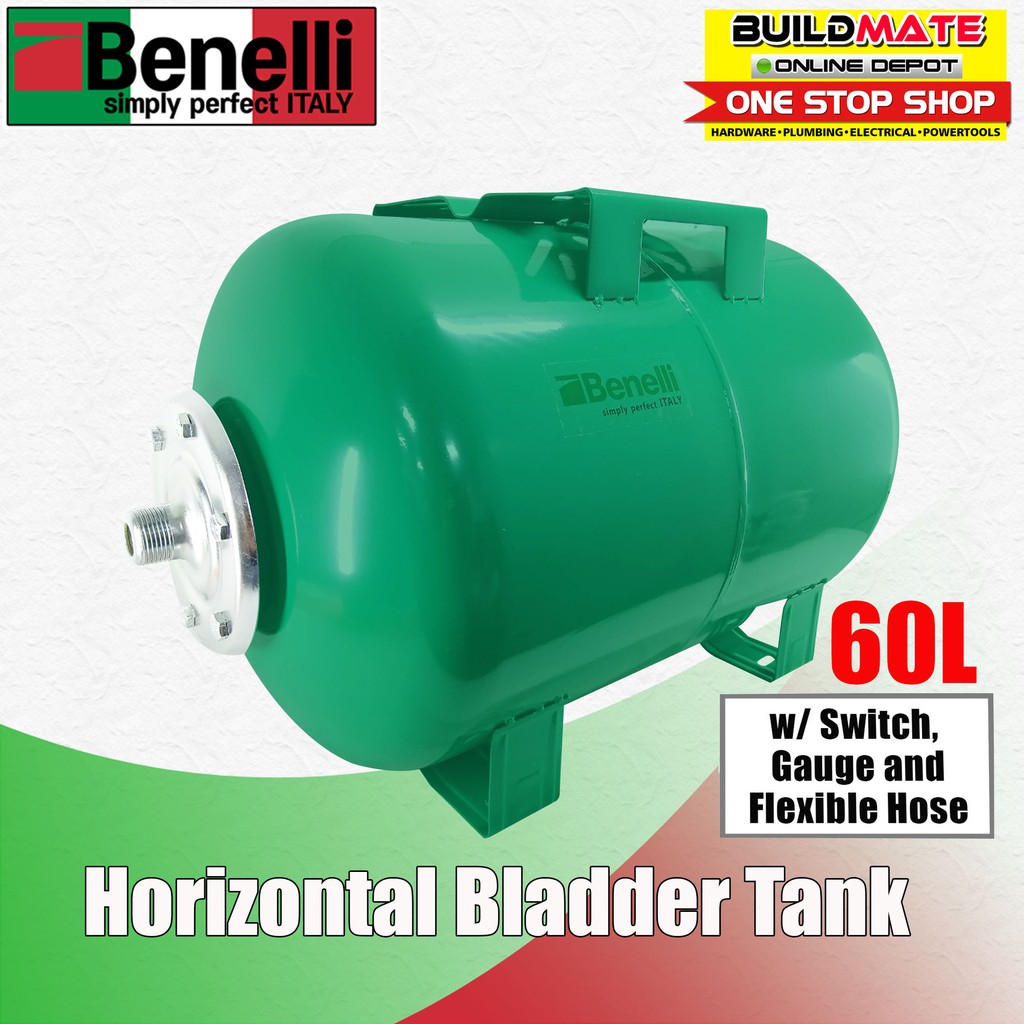 BENELLI Horizontal Bladder Tank 60L+ Switch, Gauge and Hose •BUILDMATE
