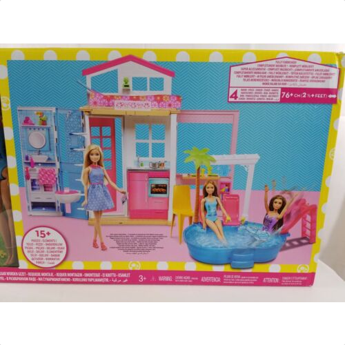 barbie house set with 3 dolls and pool