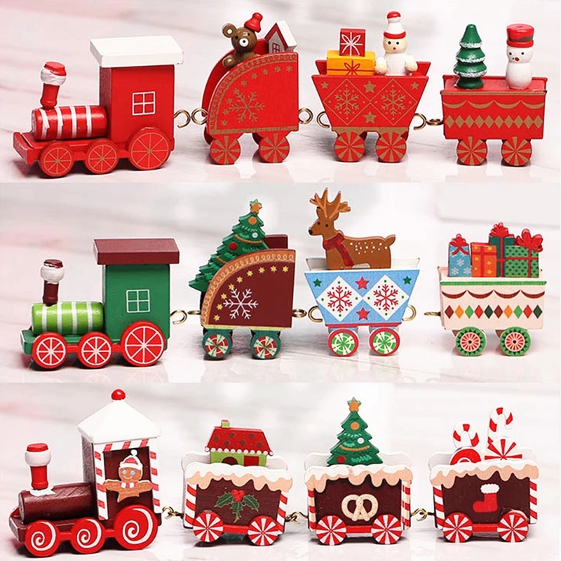 2pcs Christmas Wooden Train Ornament With Reindder Figurine Wooden Mini ...