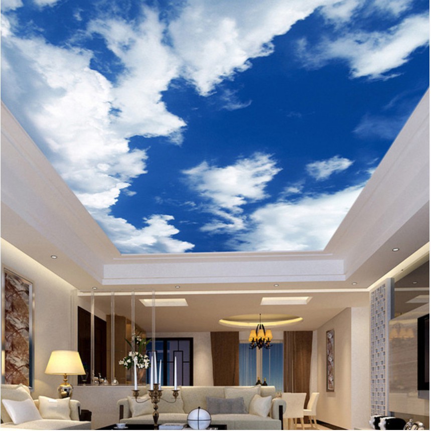 Blue Sky And White Clouds Living Room Bedroom Ceiling Mural Wallpaper