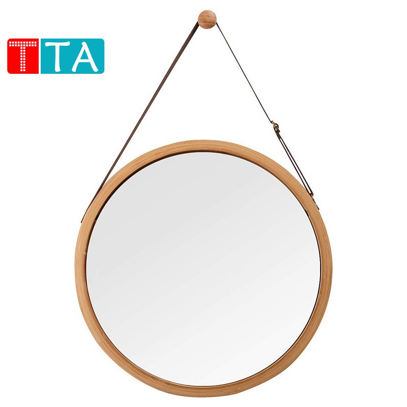 Hanging Round Wall Mirror In Bathroom, Round Mirror With Leather Strap