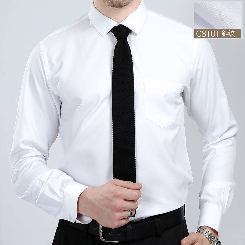 color long-sleeved shirt casual suit collarWhitepolo Casual Button Soft Shirts Men's white loose career business formal dress middle and young versatile solid dad outfit