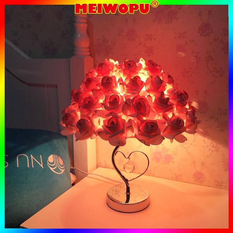 Rose Crystal Table Lamp Gift Creative Wedding Room Decoration Warm Garden Bedroom Bedside Desk Light