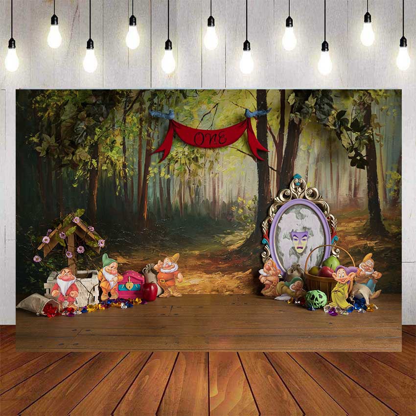 Snow White Princess with Seven Dwarfs For Jungle Backdrop For Photography  One Year Old Baby Shower Kids Birthday Background Birthday Party Decor  Custom Name Photo | Shopee Philippines