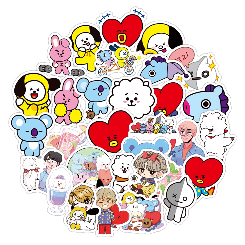 60pcs KPOP BTS  Cartoon BT21 Sticker Luggage Laptop Car 