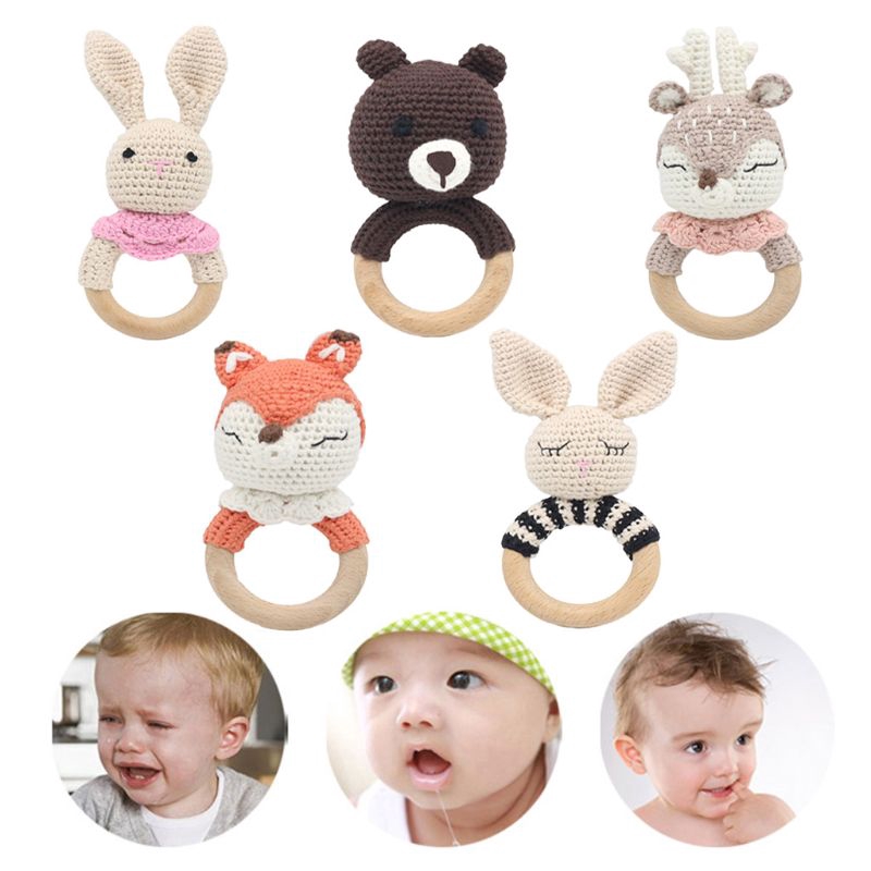 wooden animal rattle