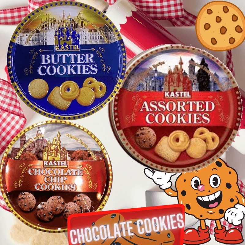 Kastel Butter/Assorted/ Chocolate Chip Cookies Tin 340g Shopee