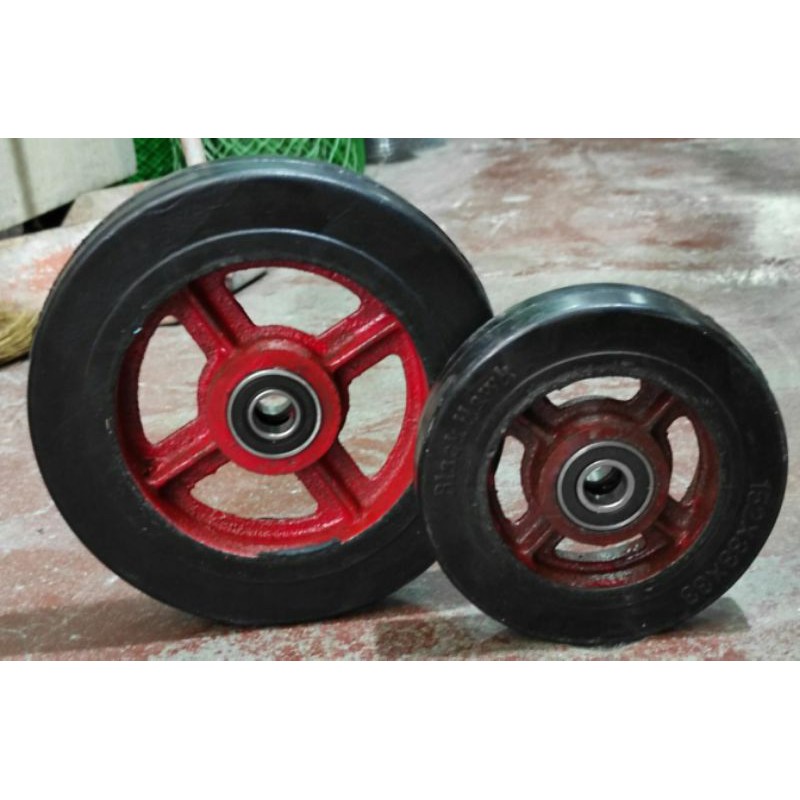 Push Cart Wheel 6" / 8" / 10" Heavy Duty Steel Body Rubber Wheel Bearing 6203 and Axle Shaft