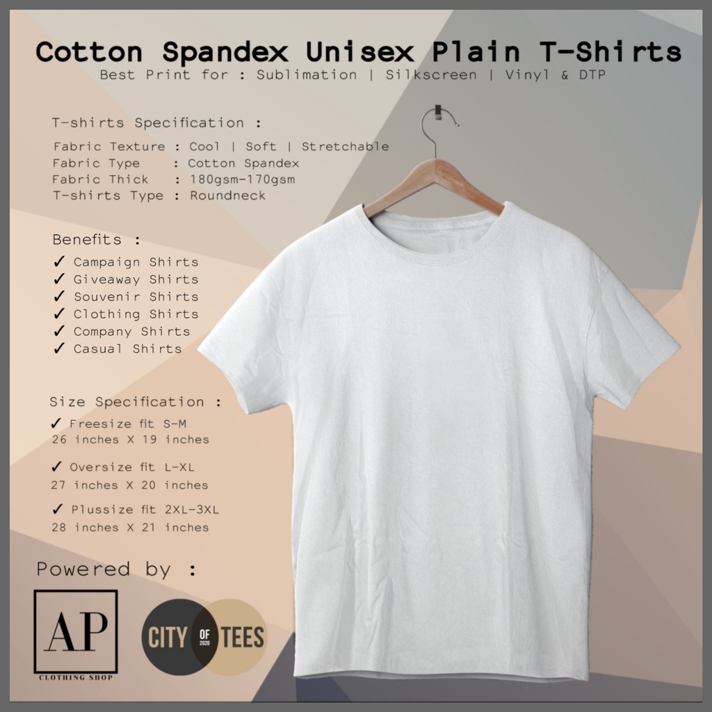Cotton Spandex Unisex Plain T-shirts (Freesize & Oversize) Best for ...